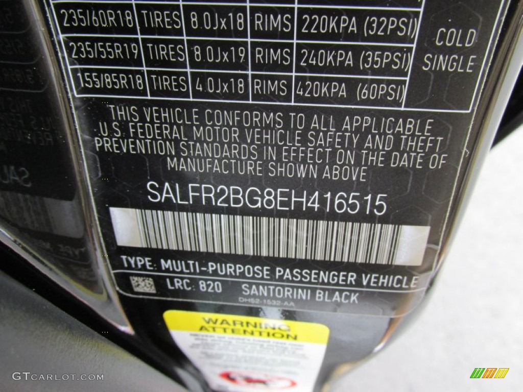 2014 LR2 Color Code 820 for Santorini Black Metallic Photo #95157527