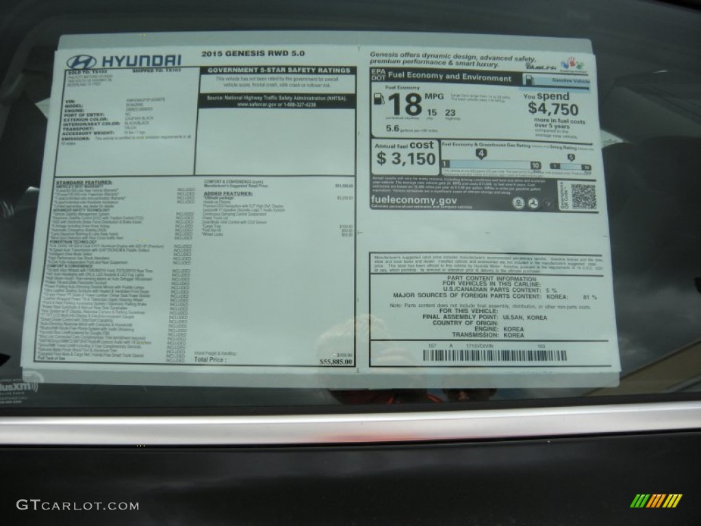 2015 Hyundai Genesis 5.0 Sedan Window Sticker Photo #95215266