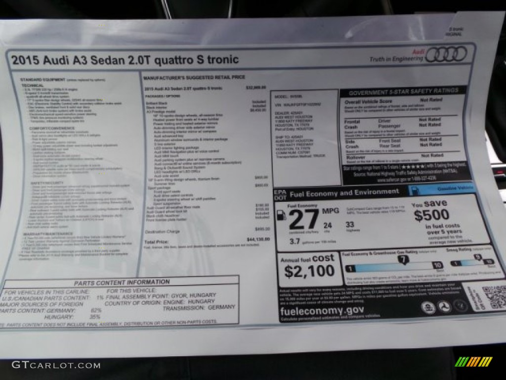 2015 Audi A3 2.0 Prestige quattro Window Sticker Photo #95222751
