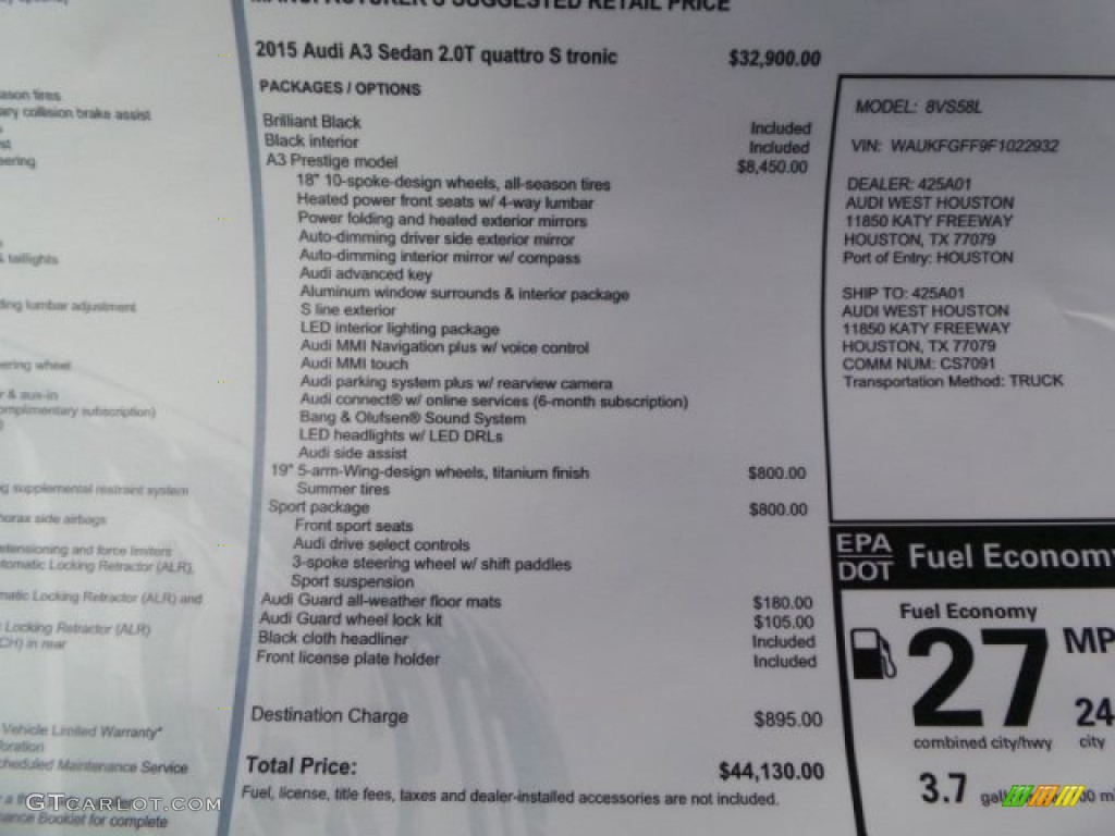 2015 Audi A3 2.0 Prestige quattro Window Sticker Photo #95222775