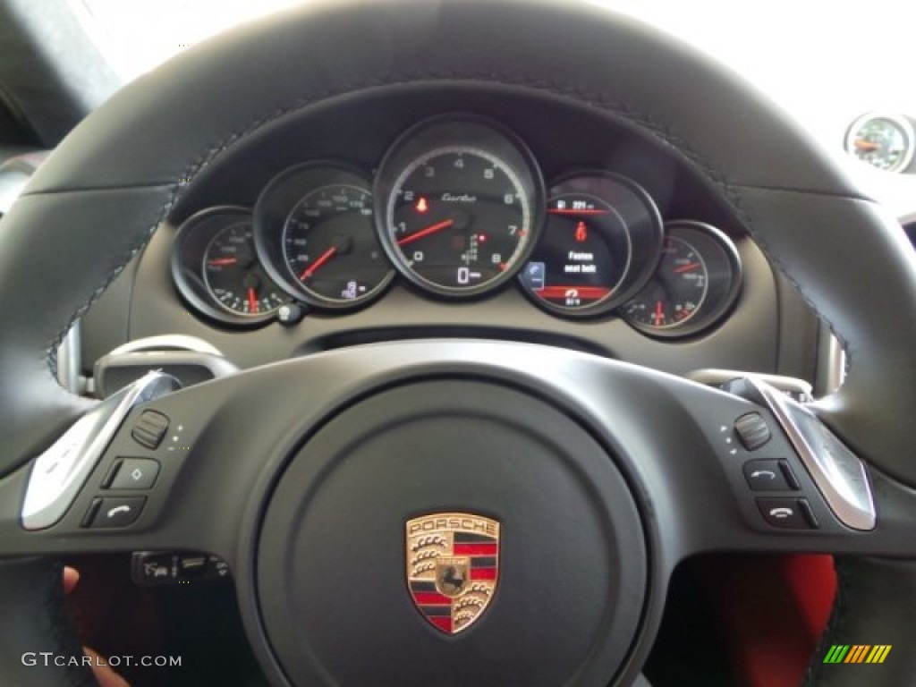 2014 Porsche Cayenne Turbo Black/Carrera Red Steering Wheel Photo #95245926