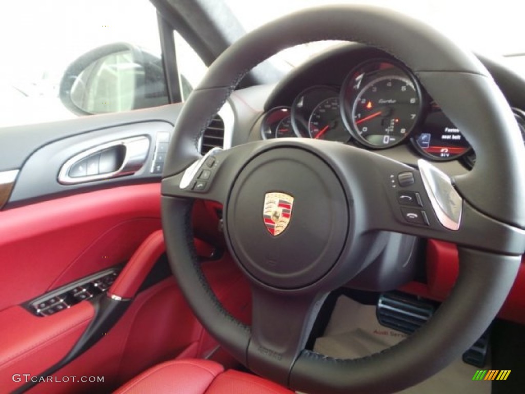 2014 Porsche Cayenne Turbo Black/Carrera Red Steering Wheel Photo #95246070