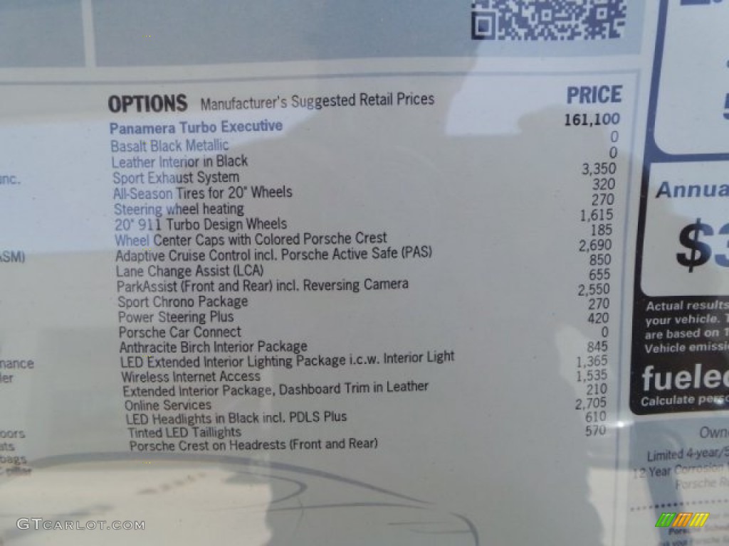 2014 Porsche Panamera Turbo Executive Window Sticker Photo #95247903