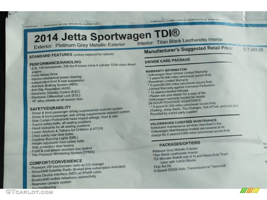 2014 Jetta TDI SportWagen - Platinum Gray Metallic / Titan Black photo #30