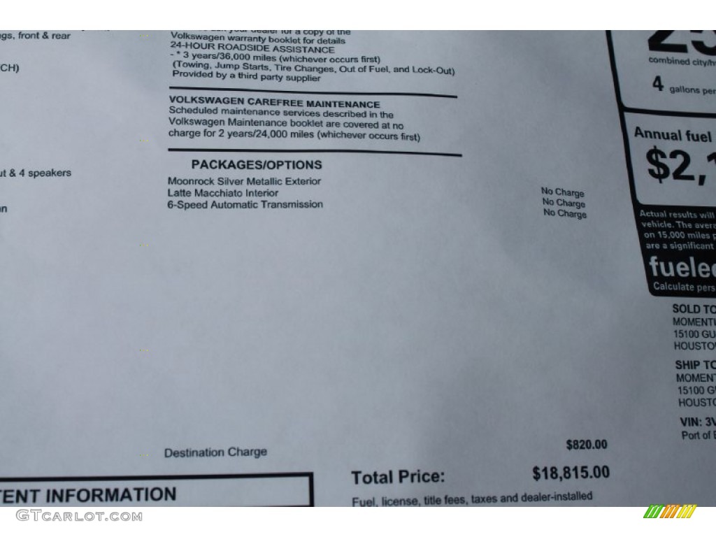 2014 Volkswagen Jetta S Sedan Window Sticker Photos