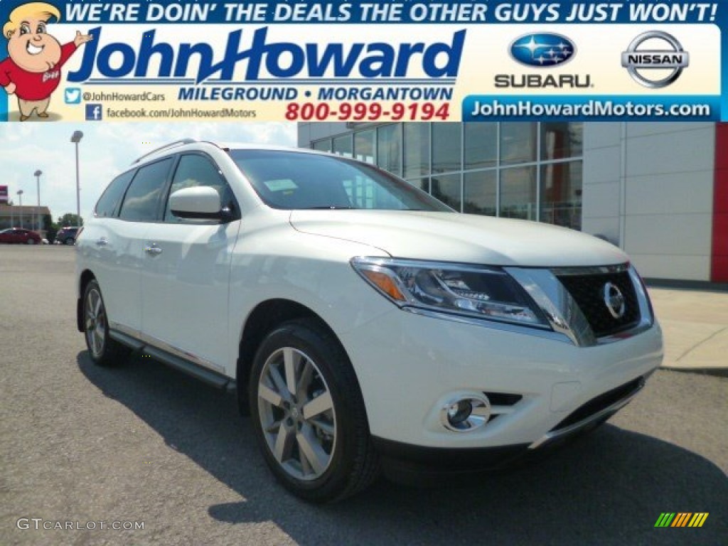 2014 Pathfinder Platinum AWD - Moonlight White / Almond photo #1