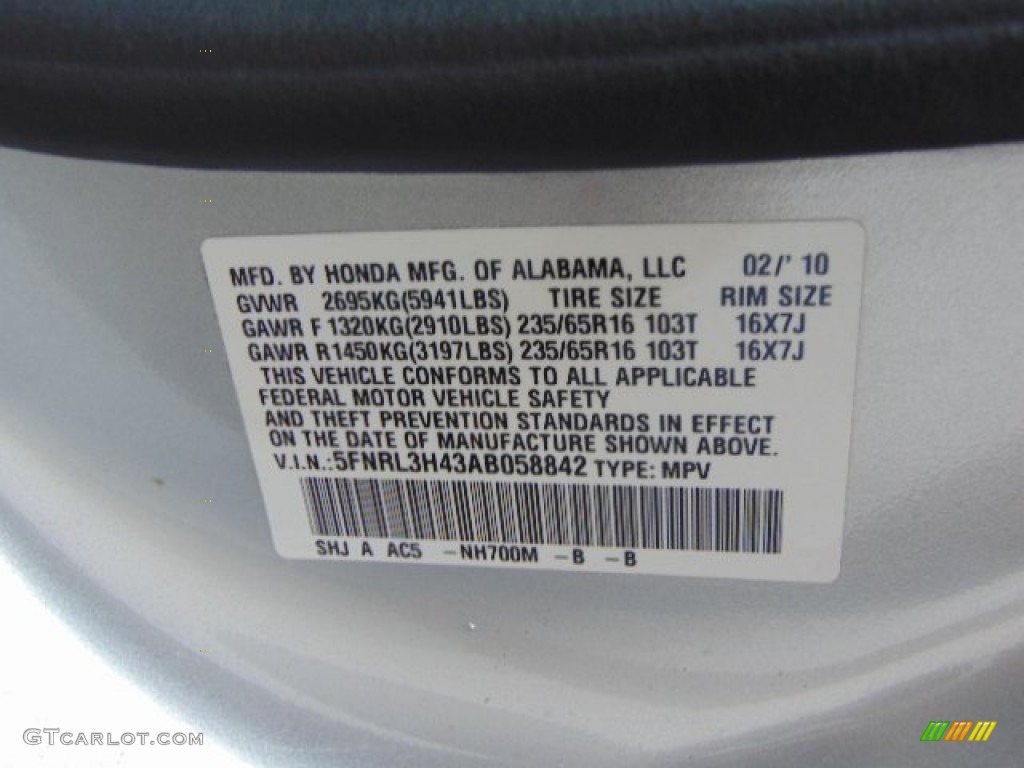 2010 Odyssey EX - Alabaster Silver Metallic / Gray photo #24