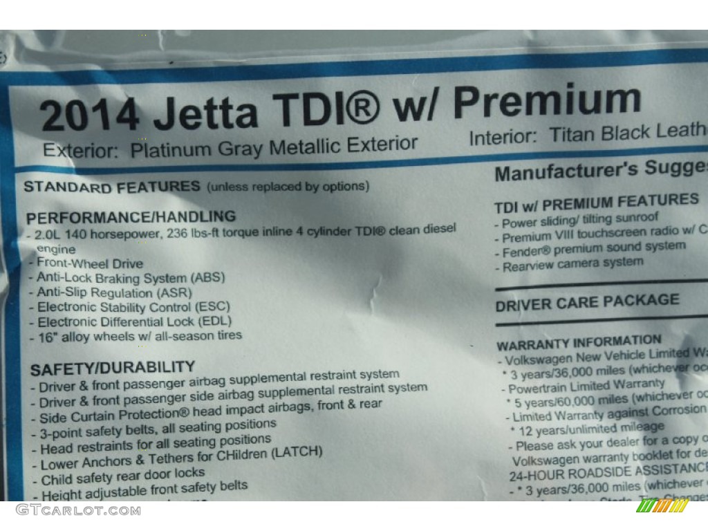 2014 Jetta TDI Sedan - Platinum Gray Metallic / Titan Black photo #26