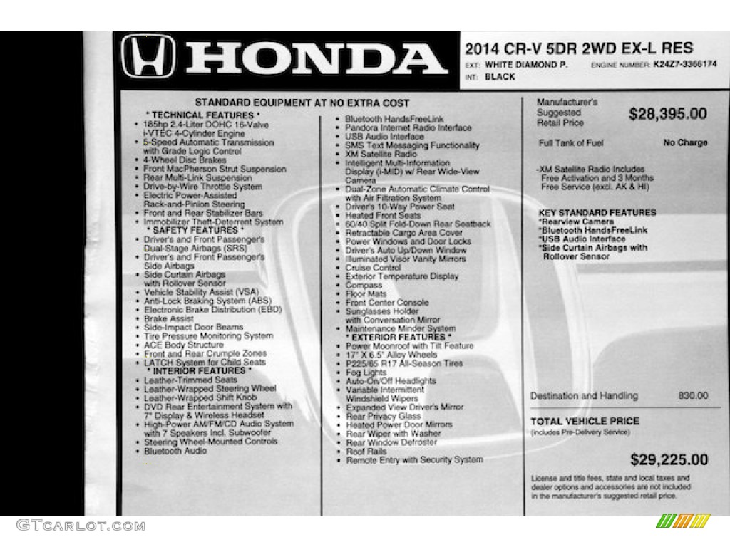 2014 CR-V EX-L - White Diamond Pearl / Black photo #21