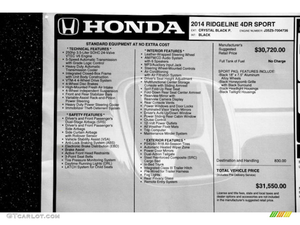 2014 Honda Ridgeline Sport Window Sticker Photos