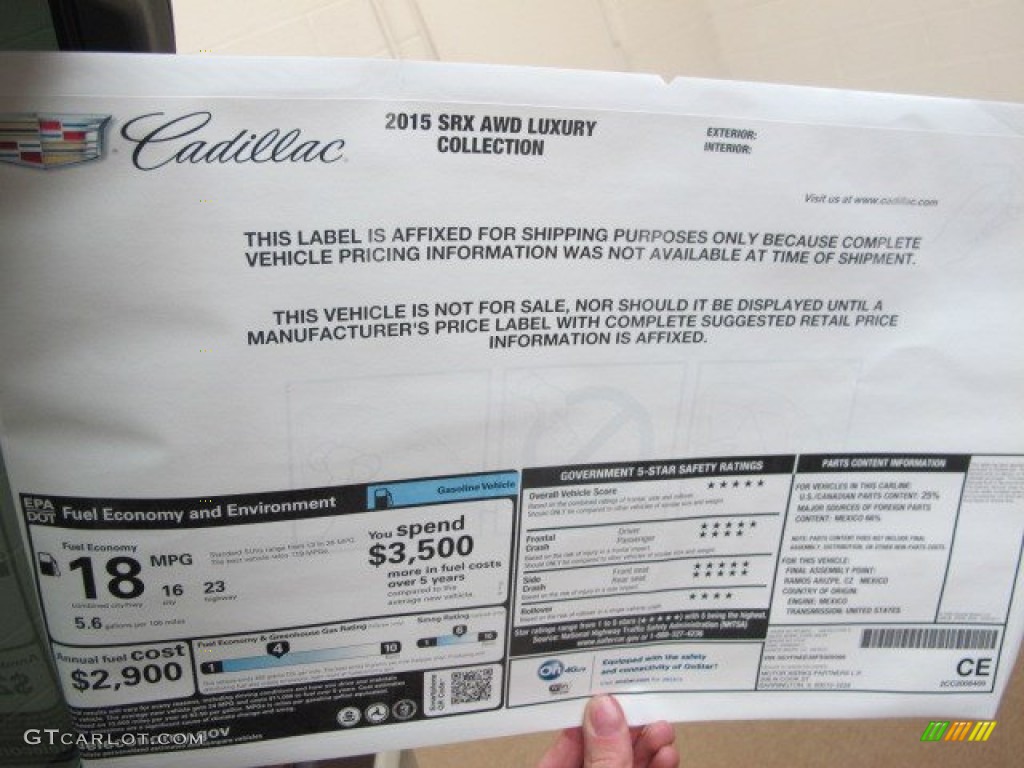 2015 Cadillac SRX Luxury AWD Window Sticker Photo #95345656