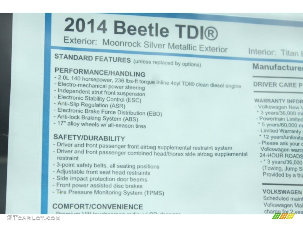 2014 Beetle TDI - Moonrock Silver Metallic / Titan Black photo #25