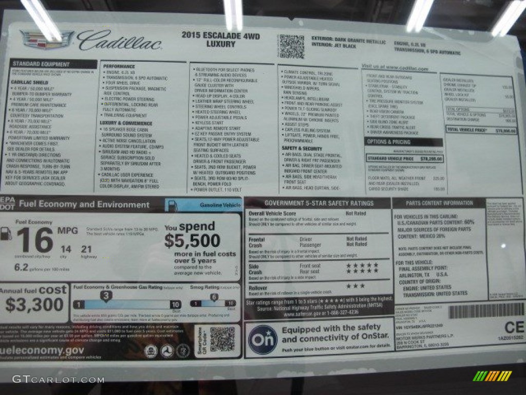 2015 Cadillac Escalade Luxury 4WD Window Sticker Photo #95346340