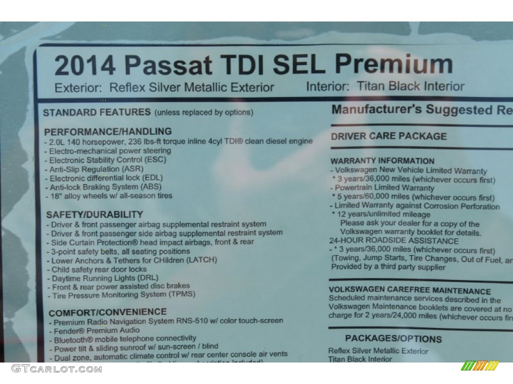 2014 Passat TDI SEL Premium - Reflex Silver Metallic / Titan Black photo #30