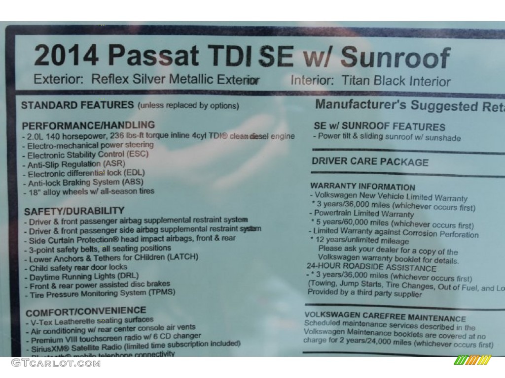 2014 Passat TDI SE - Reflex Silver Metallic / Titan Black photo #31