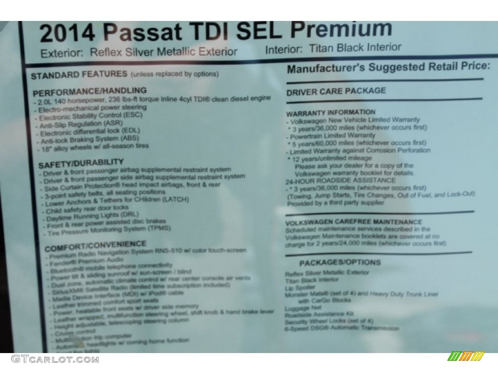 2014 Passat TDI SEL Premium - Reflex Silver Metallic / Titan Black photo #30