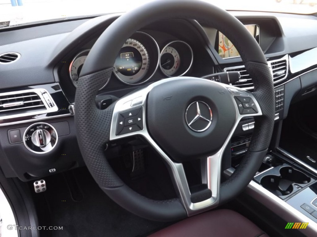2014 Mercedes-Benz E 350 4Matic Sport Sedan designo Mystic Red Steering Wheel Photo #95359540