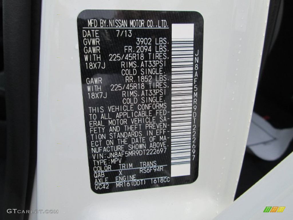 2013 Juke Color Code QAB for Pearl White Photo #95365424