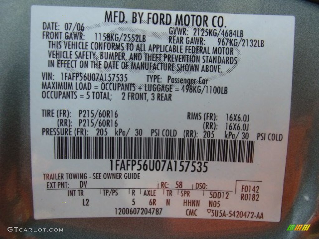 2007 Taurus Color Code DV for Light Tundra Metallic Photo #95377183