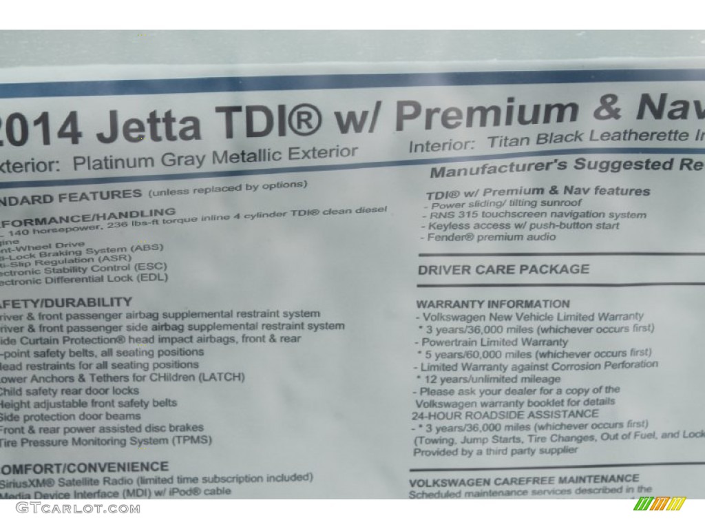 2014 Jetta TDI Sedan - Platinum Gray Metallic / Titan Black photo #29