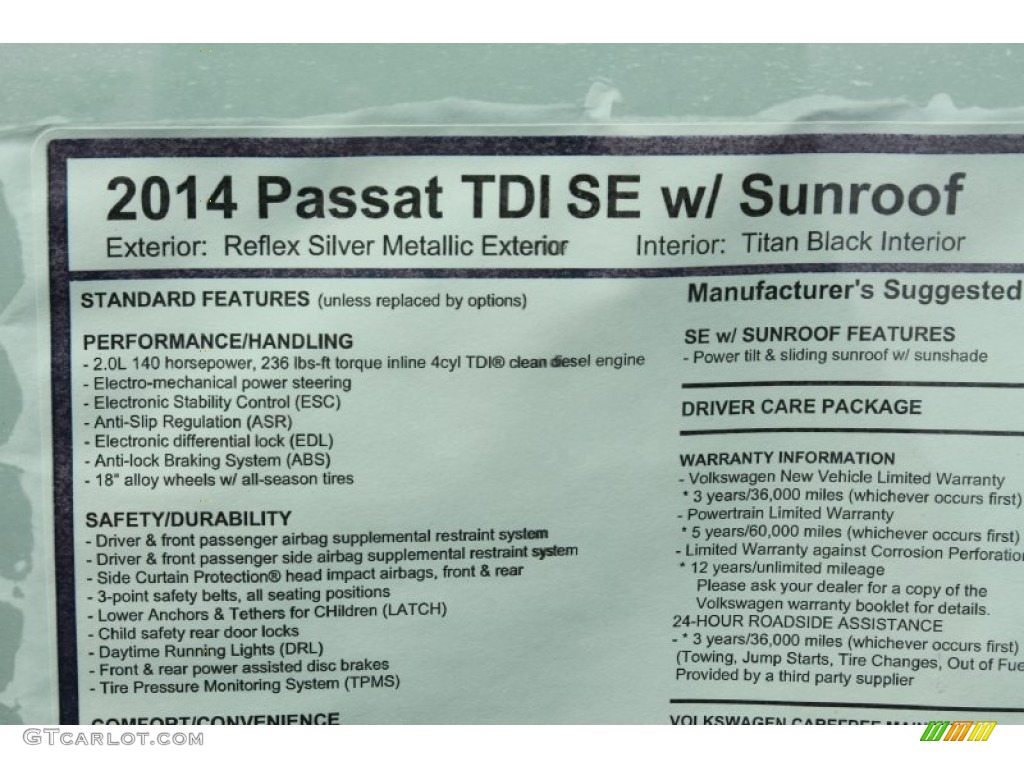 2014 Passat TDI SE - Reflex Silver Metallic / Titan Black photo #30