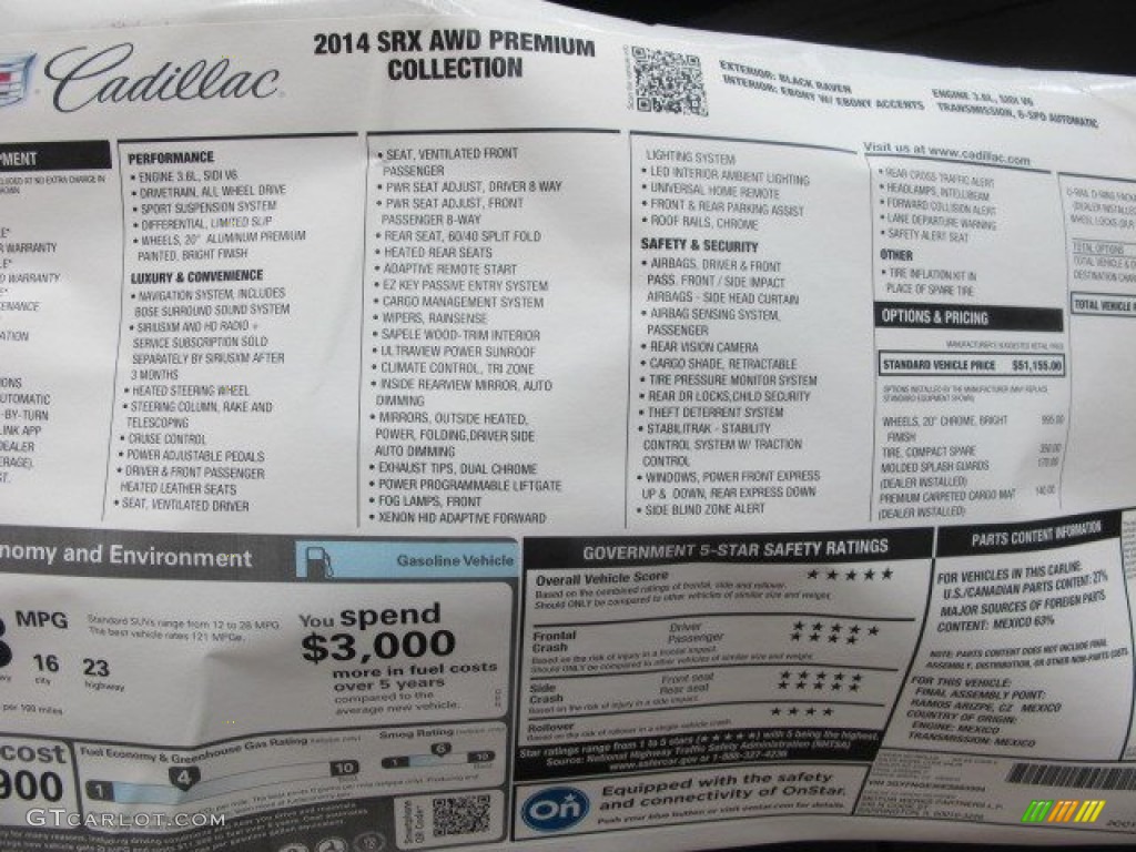2014 Cadillac SRX Premium AWD Window Sticker Photo #95392957