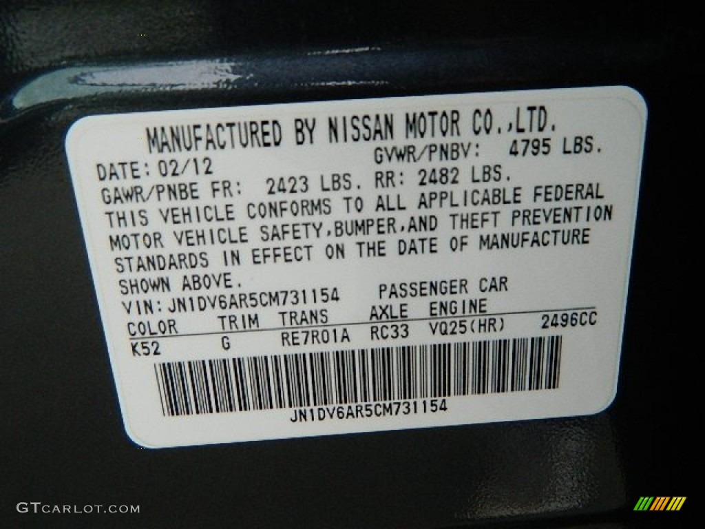 2012 G Color Code K52 for Blue Slate Photo #95416085