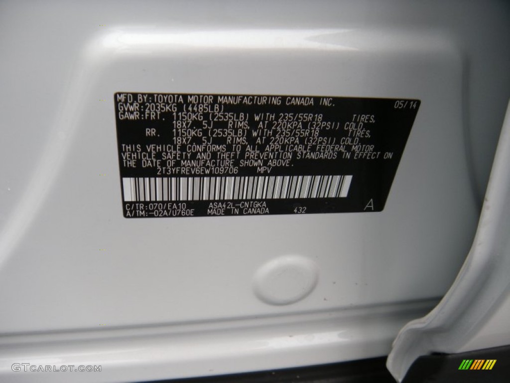 2014 Toyota RAV4 Limited Color Code Photos
