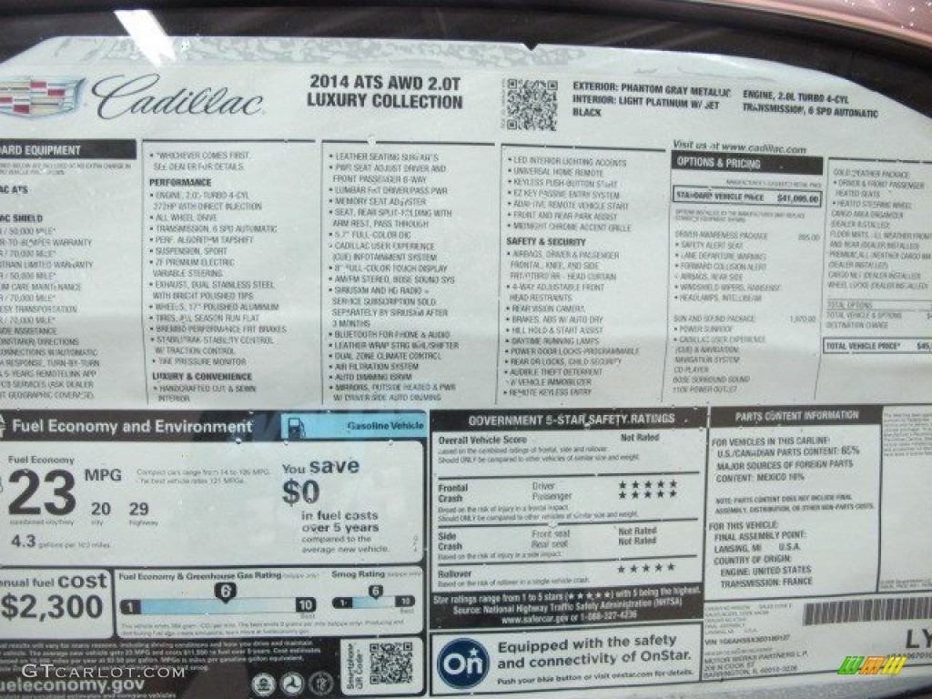 2014 Cadillac ATS 2.0L Turbo AWD Window Sticker Photo #95423409