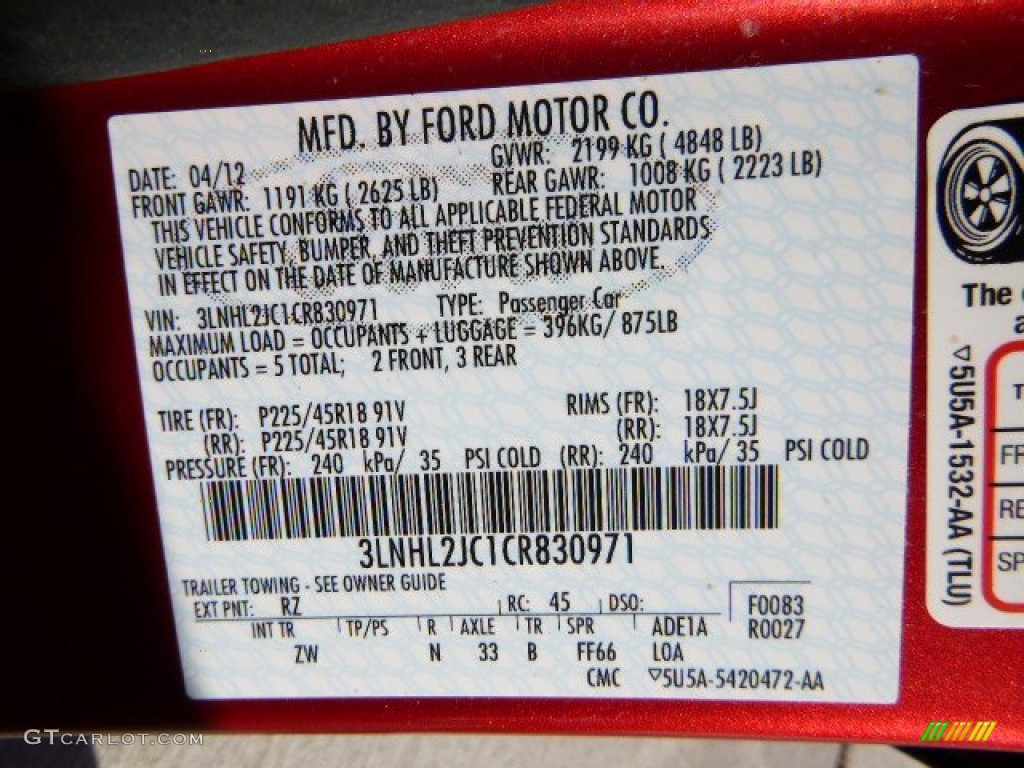 2012 MKZ AWD - Red Candy Metallic / Dark Charcoal photo #23