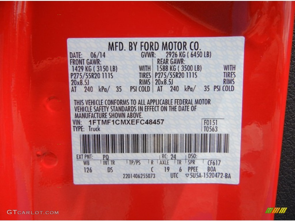 2014 F150 Color Code PQ for Race Red Photo #95456372