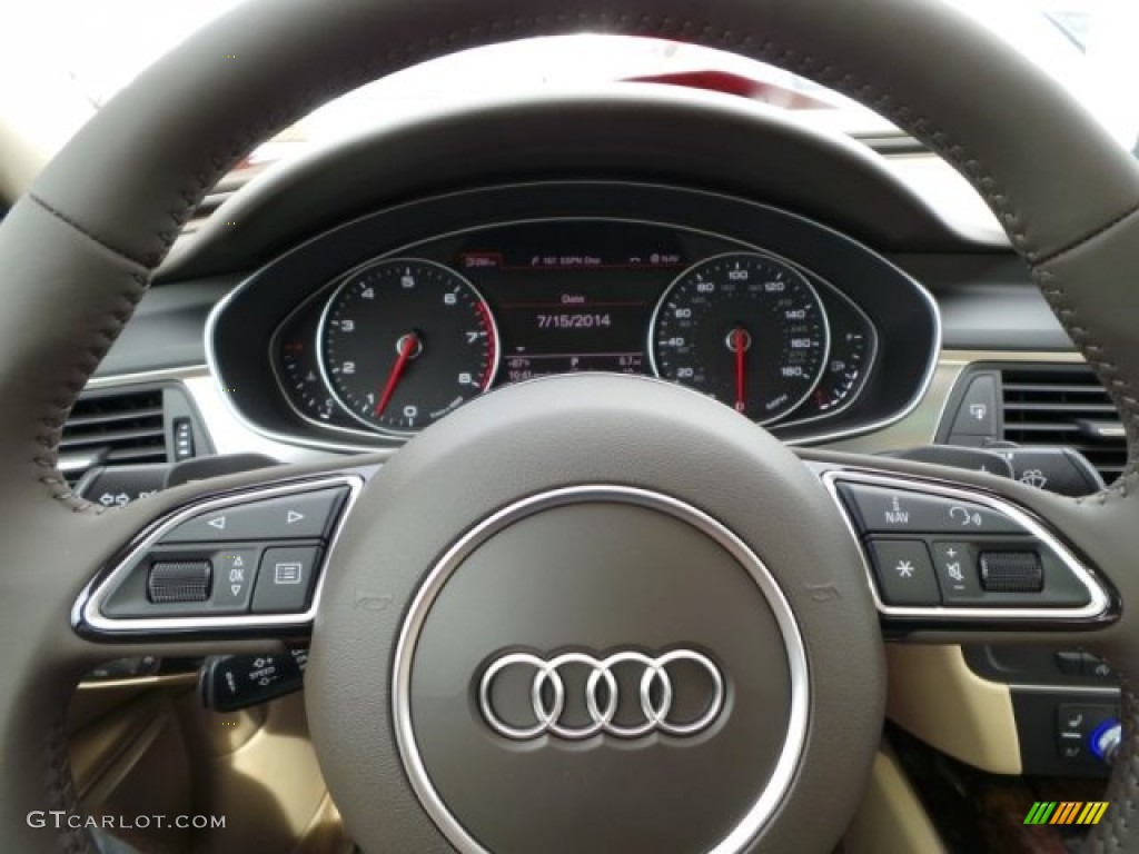 2015 Audi A6 3.0T Prestige quattro Sedan Velvet Beige Steering Wheel Photo #95465153