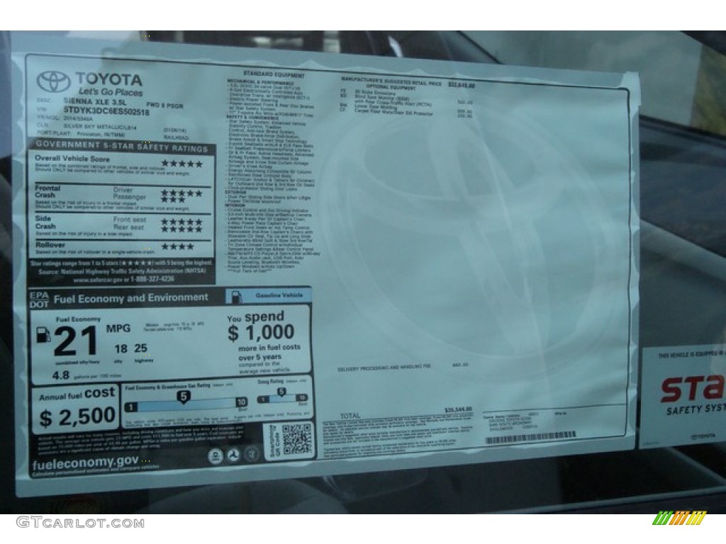 2014 Sienna XLE - Silver Sky Metallic / Light Gray photo #11