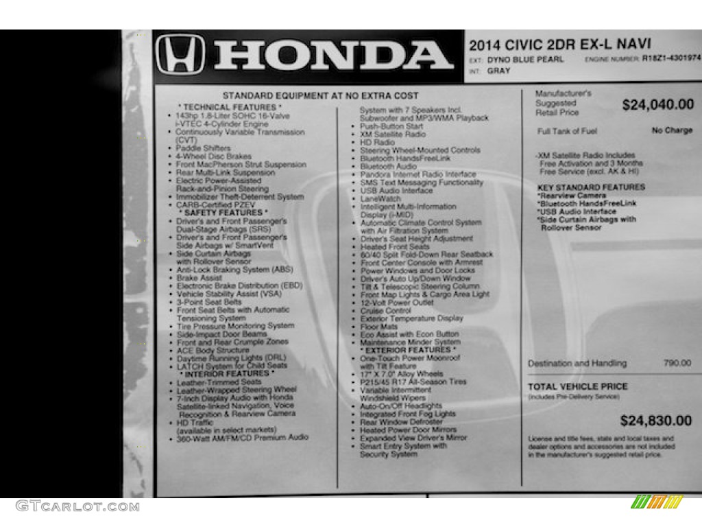 2014 Honda Civic EX-L Coupe Window Sticker Photo #95479639