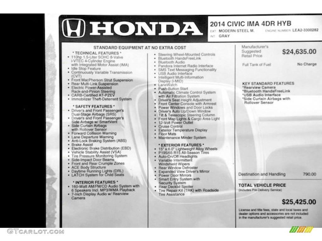 2014 Honda Civic Hybrid Sedan Window Sticker Photo #95480140