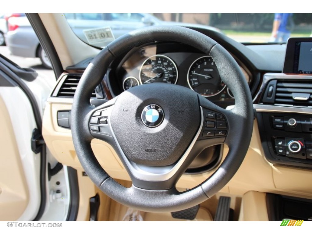 2014 BMW 3 Series 328i xDrive Sedan Venetian Beige Steering Wheel Photo #95482001