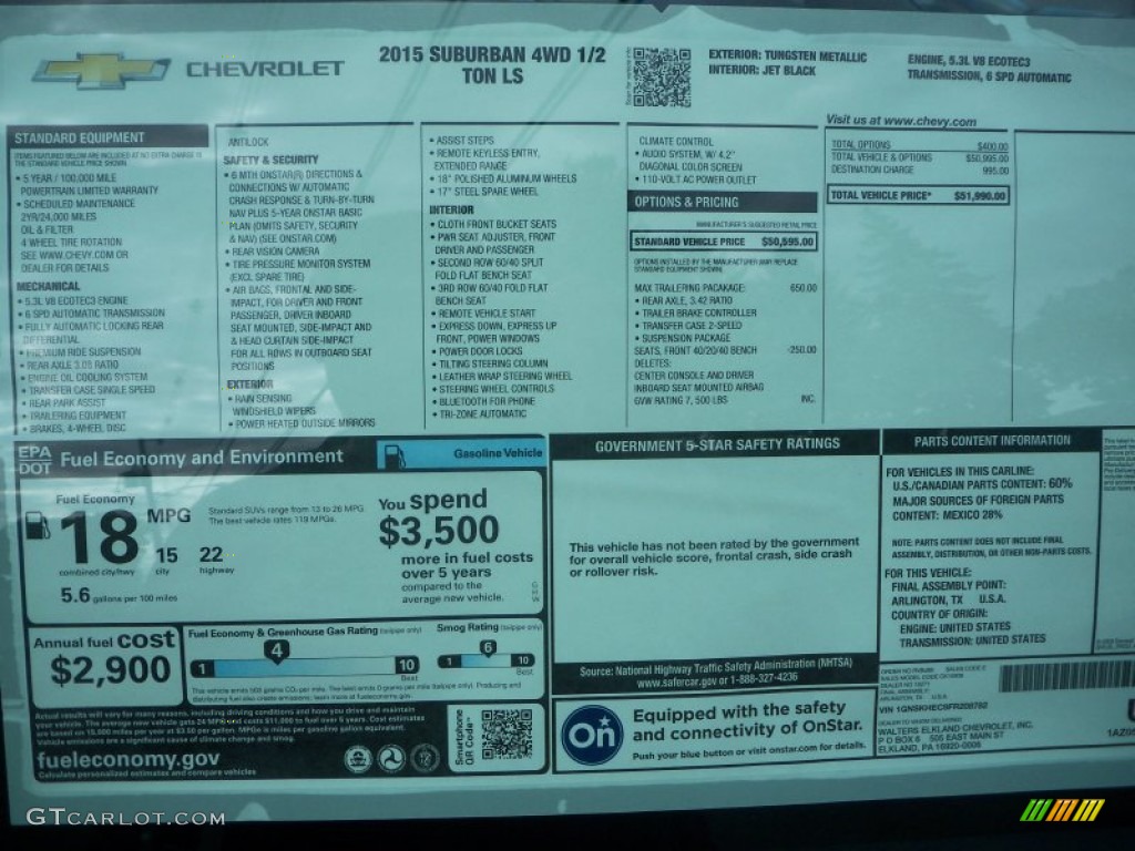 2015 Chevrolet Suburban LS 4WD Window Sticker Photo #95484683