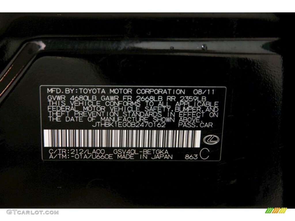 2011 ES Color Code 212 for Obsidian Black Photo #95494928