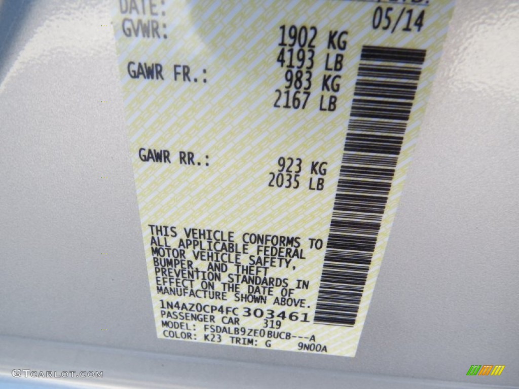 2015 LEAF Color Code K23 for Brilliant Silver Photo #95495693
