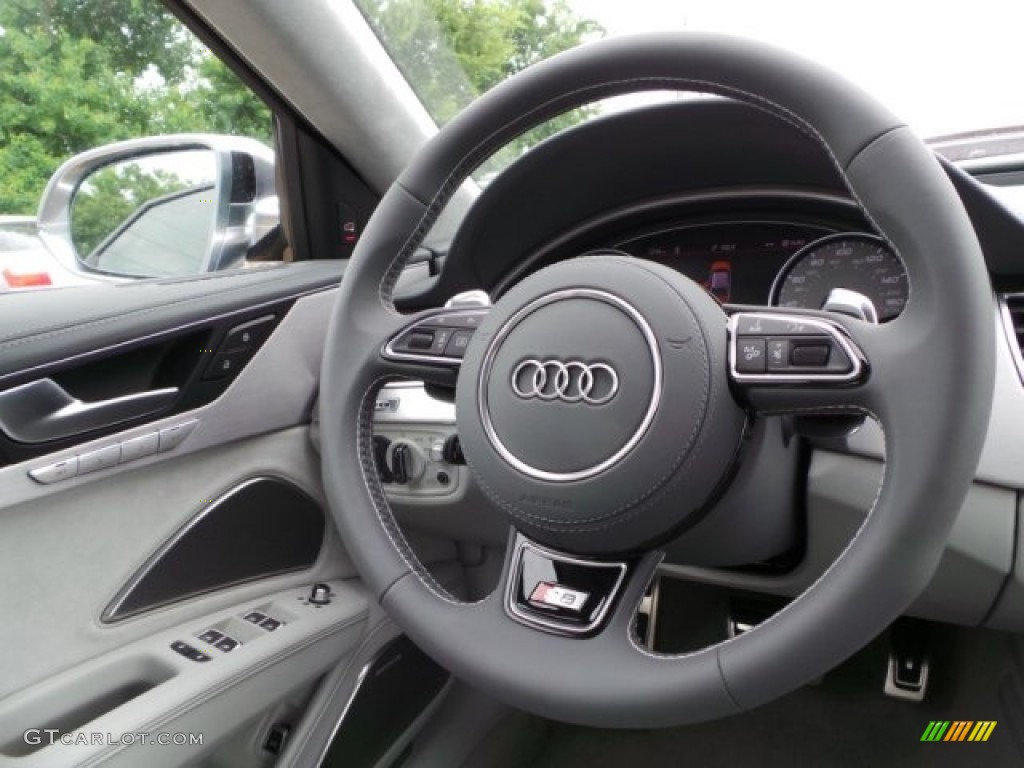 2015 Audi S8 quattro S Lunar Silver Valcona Steering Wheel Photo #95498707