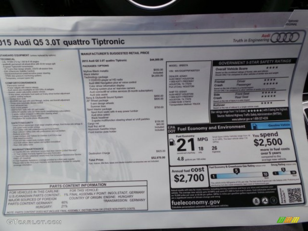 2015 Audi Q5 3.0 TFSI Premium Plus quattro Window Sticker Photo #95501069