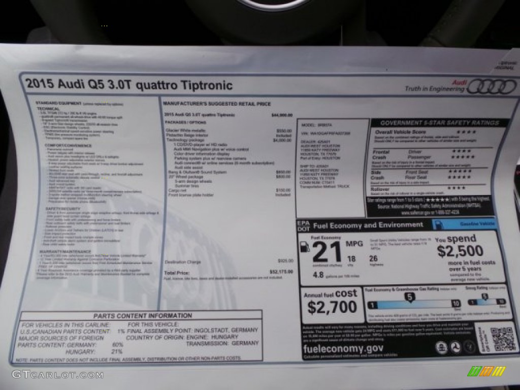 2015 Audi Q5 3.0 TFSI Premium Plus quattro Window Sticker Photo #95501867