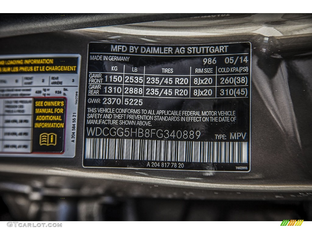 2015 GLK Color Code 986 for Pebble Grey Metallic Photo #95501969