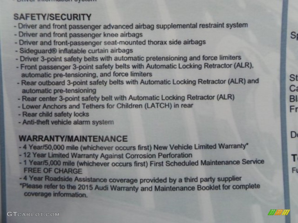 2015 Audi A3 2.0 Prestige quattro Window Sticker Photo #95502543