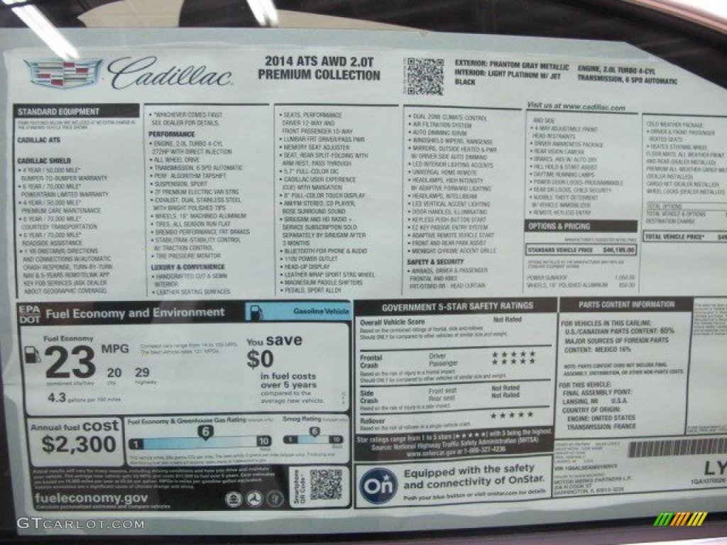 2014 Cadillac ATS 2.0L Turbo AWD Window Sticker Photo #95507615
