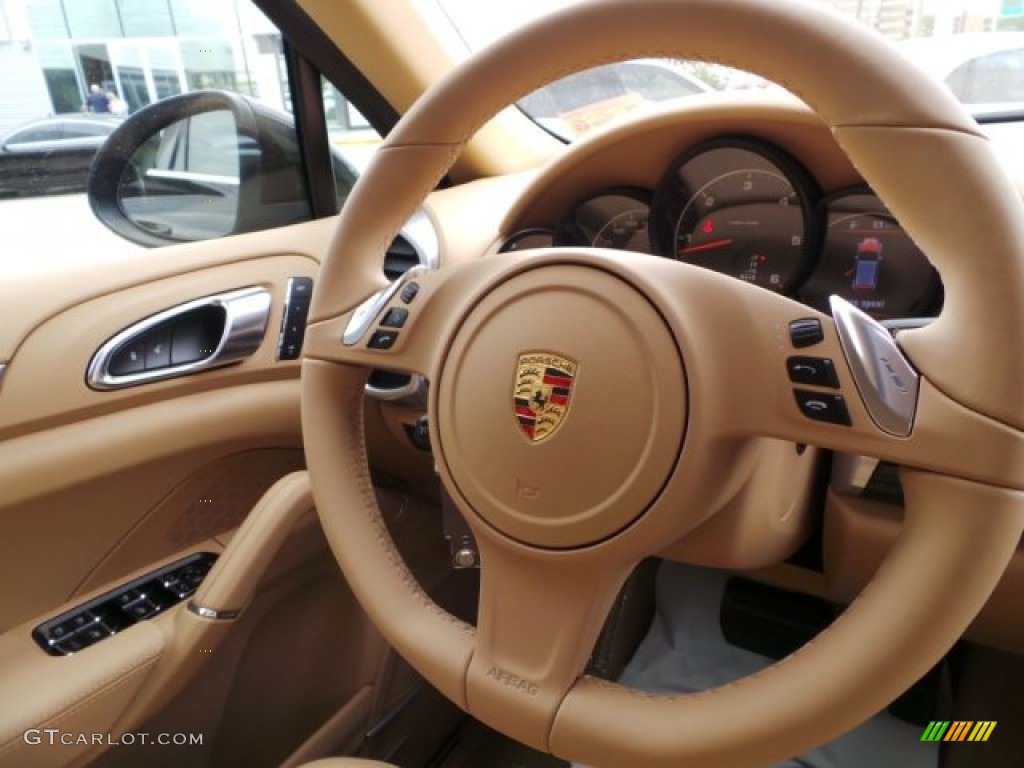 2014 Porsche Cayenne Diesel Luxor Beige Steering Wheel Photo #95507657