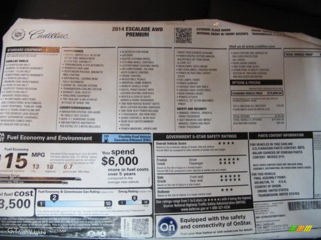2014 Cadillac Escalade Premium AWD Window Sticker Photos