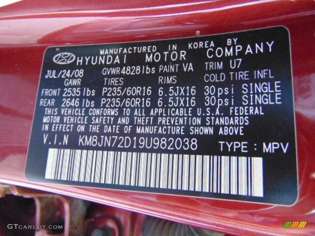 2009 Tucson SE V6 4WD - Mesa Red / Gray photo #20