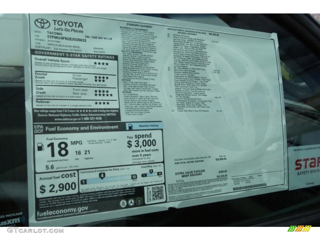2014 Tacoma V6 SR5 Double Cab 4x4 - Spruce Green Mica / Sand Beige photo #10