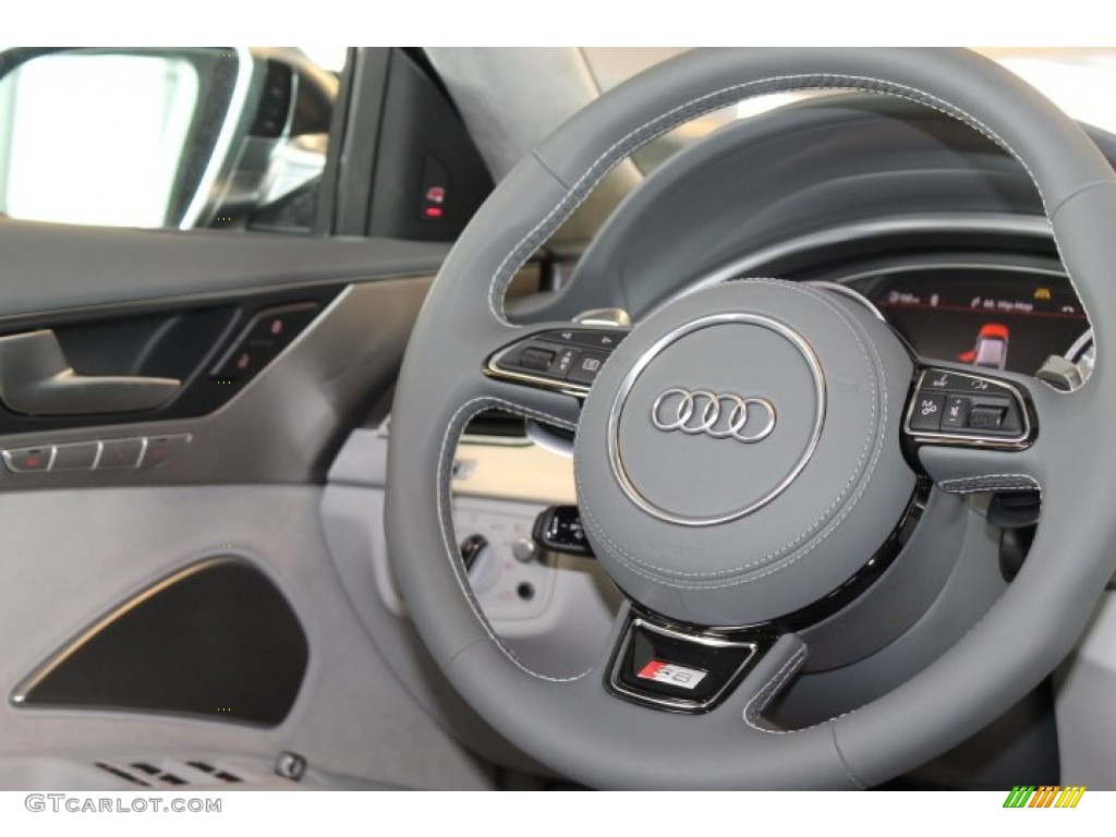 2015 Audi S8 quattro S Lunar Silver Valcona Steering Wheel Photo #95545831